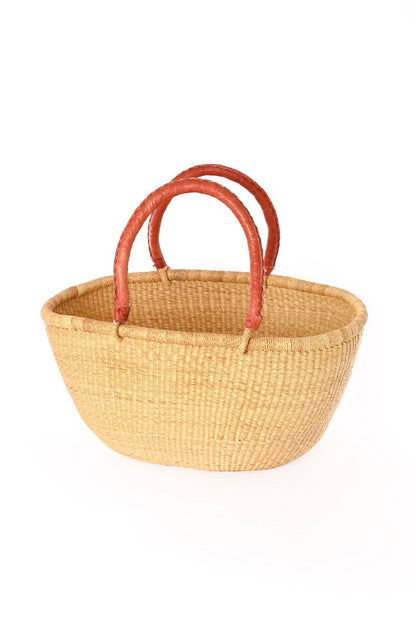 Large Handled Leather Basket