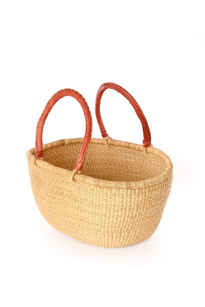 Large Handled Leather Basket